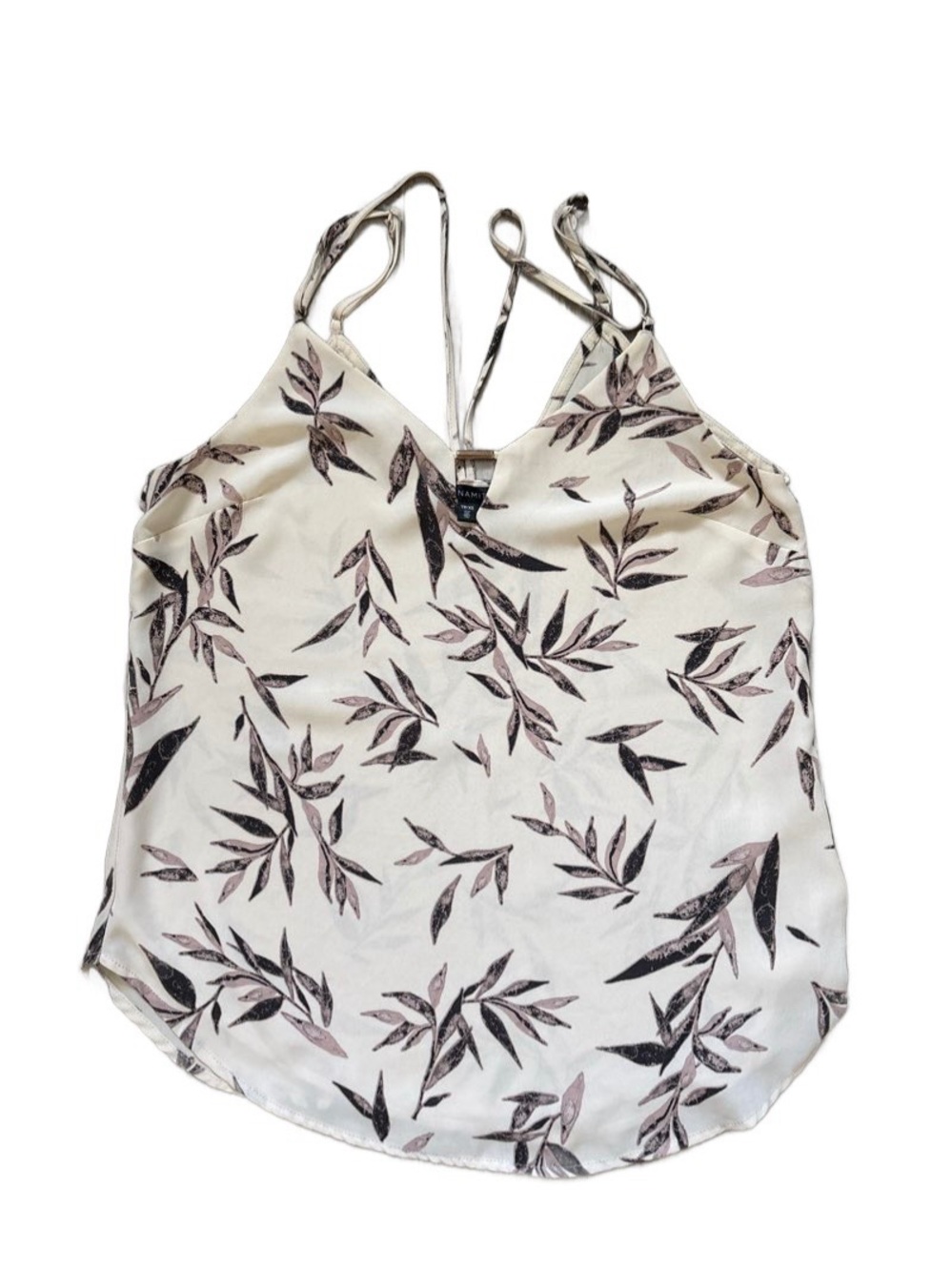 Dynamite Cream Leaf-Print V-Neck Cami with Black & Mauve Leaves